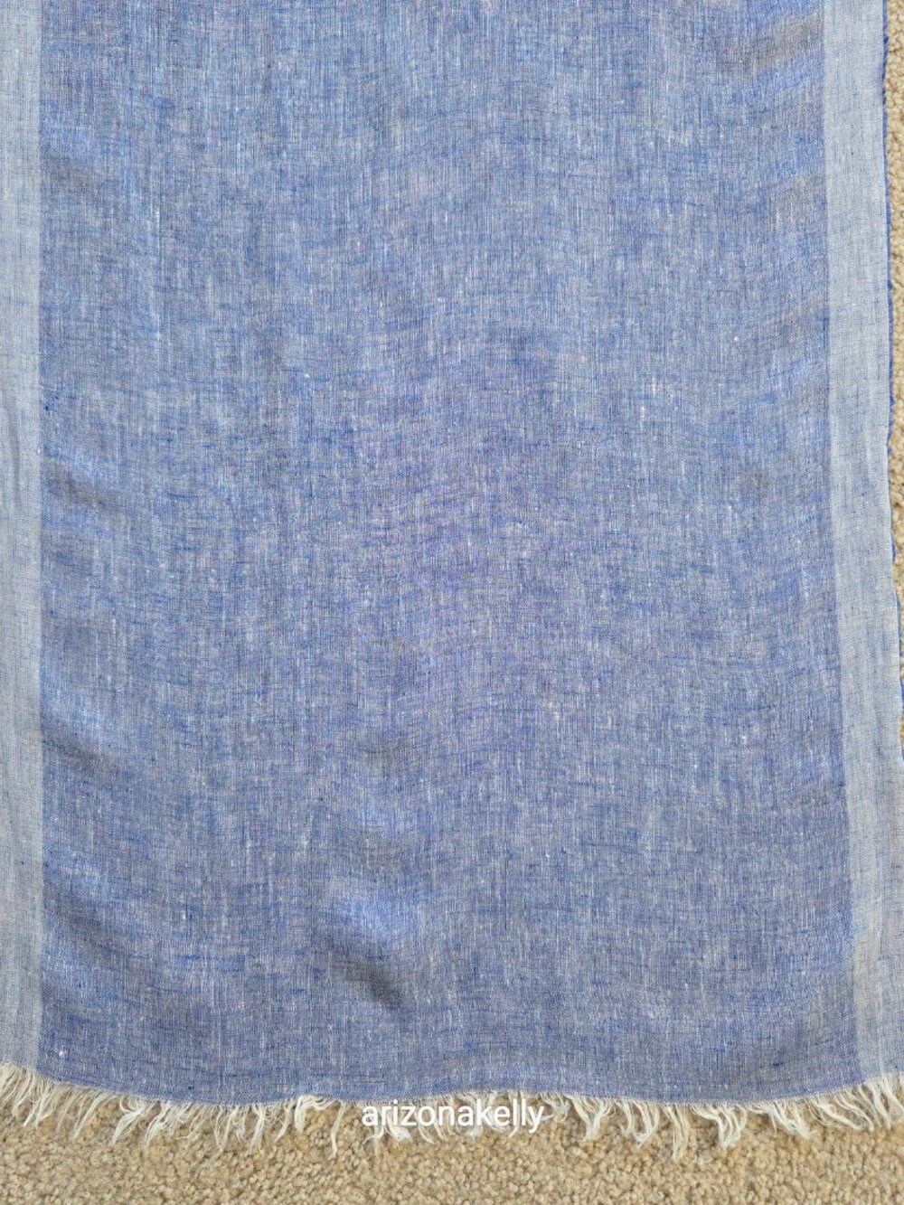 NWOT Blue Linen Scarf With Stripe Going Down Each Side - Picture 2 of 9